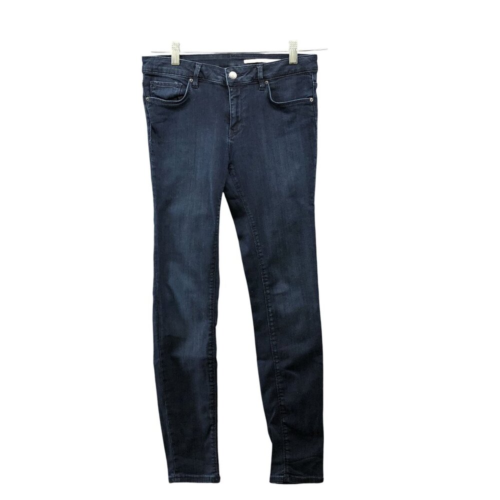 Zara Sim Fit Jeans Womens Size 6 Medium Rise Blue Dark Wash Stretch Skinny